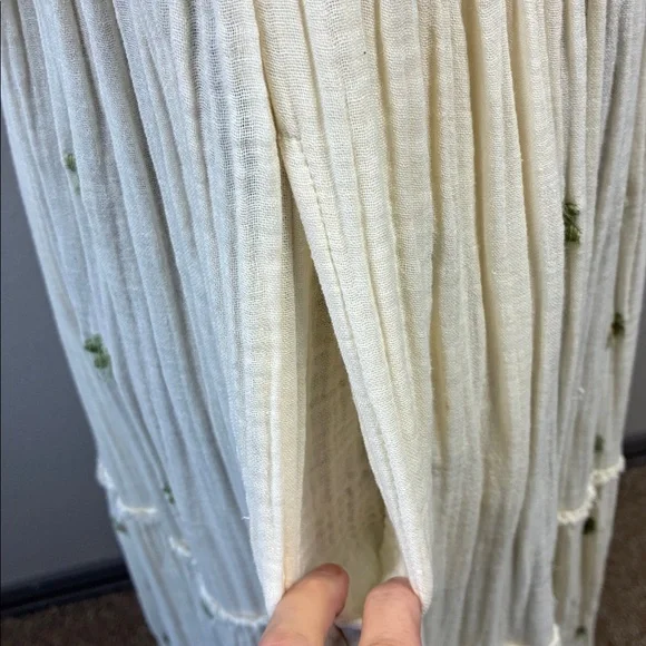 Free People Dahlia Maxi Dress Cream/Green Floral Embroidered 3/4 Puff Sleeves M - Picture 7 of 11